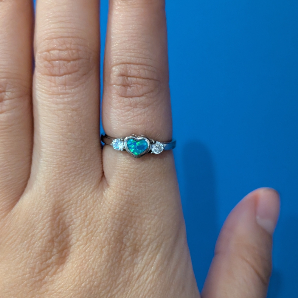 Silver Heart Ring with Green Gemstone